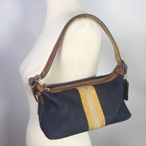Coach Denim Striped Deme Hobo Shoulder Bag